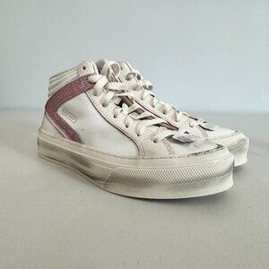 NEW SKECHERS COURT & CLASSIC SKX WHITE AND METALLIC PINK HI-TOP SNEAKERS